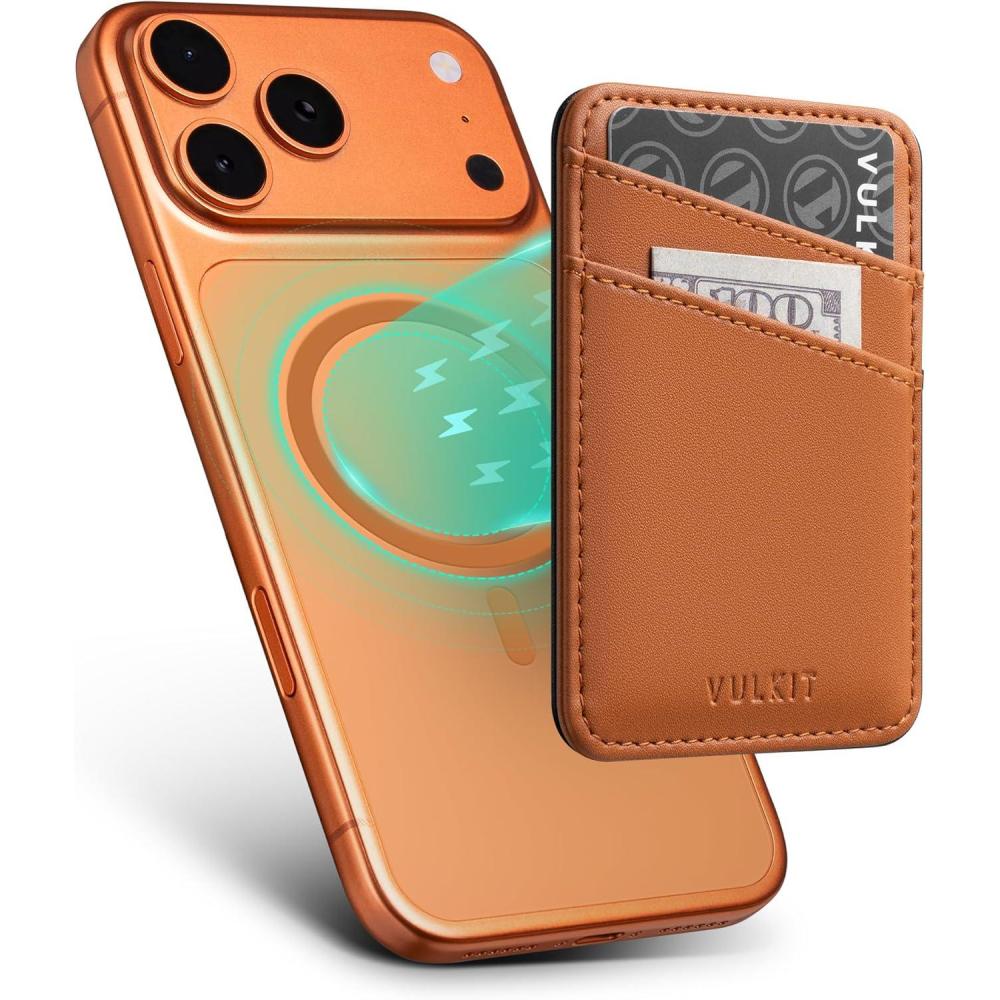 image:imageVULKIT for MagSafe Wallet With RFID Blocking Magnetic Wallet for iPhone 171615141312 Series Galaxy Moto Slim Phone Card HolderCosmic Orange