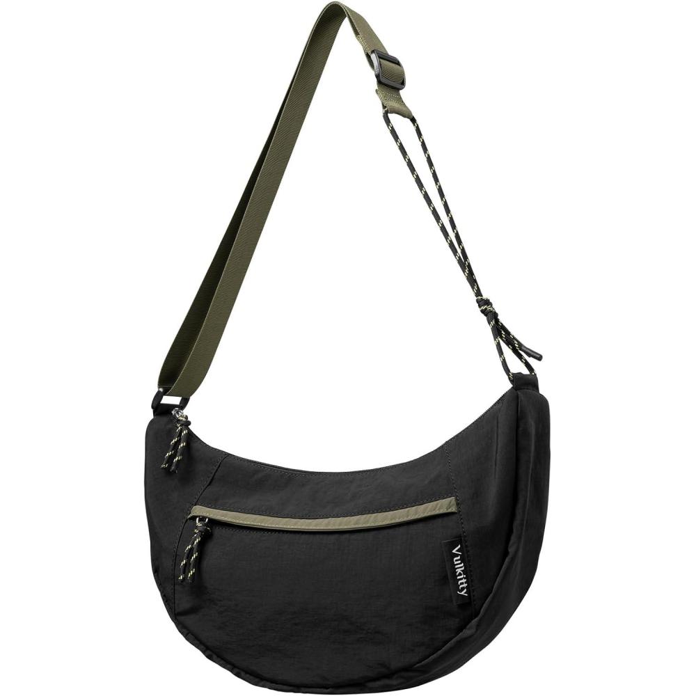 image:imageVulkitty Nylon Crescent Bag Crossbody Casual Sling Bag Half Moon Hobo Purse For Women MenBlack
