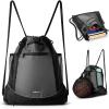 image:imageVULKIT Drawstring Backpack Gym Bags for Men amp Women with Large Front Mesh Pocket Suitable for Basketball Soccer Football Cycling Swimming Gears Sports Bag Draw String Back Bag Waterproof Swim BagGrey