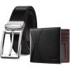 image:imageVULKIT Genuine Leather Reversible Belt amp Slim Bifold Wallet  Luxury Gift Set Black amp Dark Brown Combo