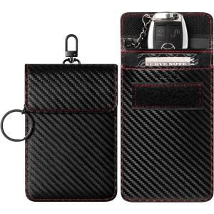 VULKIT 1 Pack Faraday Pouch for Key Fob, Car Key Signal Blocking Bag with Hook and Keyring RFID Anti-Theft Faraday Key Fob Protector(Cf Black)