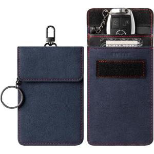 VULKIT 1 Pack Faraday Pouch for Key Fob, Car Key Signal Blocking Bag with Hook and Keyring RFID Anti-Theft Faraday Key Fob Protector(Navy)