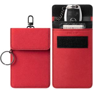 VULKIT 1 Pack Faraday Pouch for Key Fob, Car Key Signal Blocking Bag with Hook and Keyring RFID Anti-Theft Faraday Key Fob Protector(Red)