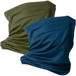 VULKIT 2 Pack Neck Gaiter Face Mask Scarf Reusable Bandanas Tube UV Protection Balaclava Outdoor Sport for Men and Women(Army Green Prussian Blue)