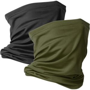 VULKIT 2 Pack Neck Gaiter Face Mask Scarf Reusable Bandanas Tube UV Protection Balaclava Outdoor Sport for Men and Women(Black Army Green)