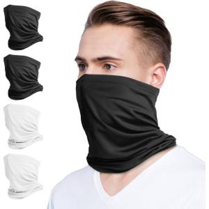 VULKIT 2 Pack Neck Gaiter Face Mask Scarf Reusable Bandanas Tube UV Protection Balaclava Outdoor Sport for Men and Women(Black*2+white*2)