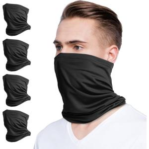 VULKIT 2 Pack Neck Gaiter Face Mask Scarf Reusable Bandanas Tube UV Protection Balaclava Outdoor Sport for Men and Women(Black*4)
