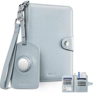 VULKIT Airtag Passport Holder for Travel, RFID Blocking Travel Wallet, Passport Cover for Family with Luggage Tag & Wrist Strap, Holds ID Card, 6+ Cards, Tickets, Cash, Coin, Blue, Family 4 persons(Blue)