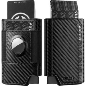 VULKIT Airtag Wallet Mens Minimalist Pop Up Wallet with Money Band & AirTag Holder, RFID Protected(Carbon Fiber Black)