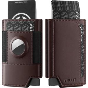 VULKIT Airtag Wallet Mens Minimalist Pop Up Wallet with Money Band & AirTag Holder, RFID Protected(Espresso)