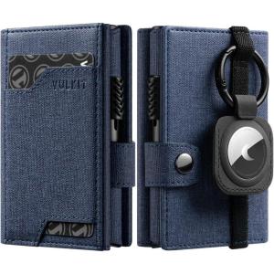VULKIT Airtag Wallet with Keyring Mens Pop up Credit Card Wallet Compatiable with Air Tag Holder Trifold ID Window RFID Blocking(Navy)