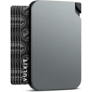 VULKIT Aluminum Card Holder Pop up RFID Blocking Slim Wallet for Men and Women, Holds 5 Cards Minimalist Metal Card Case Wine(Space-Grey)