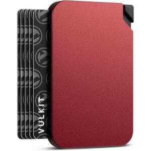 VULKIT Aluminum Card Holder Pop up RFID Blocking Slim Wallet for Men and Women, Holds 5 Cards Minimalist Metal Card Case Wine(Wine)