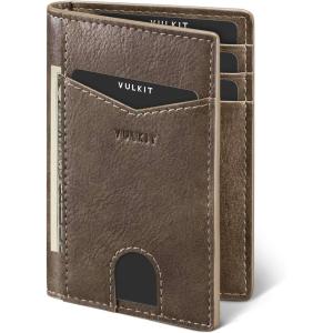 VULKIT Bifold Front Pocket Slim Wallet RFID Blocking Minimalist Thin Leather Credit Card Holder Wallet for Men and Women Brown(Mocha)