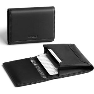 VULKIT Business Card Holder Premium Leather RFID Blocking Card Case With ID Window Magnetic Closure Holds Up to 40 Business Cards(Black)