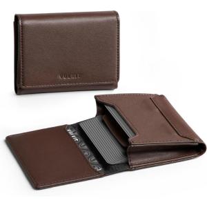 VULKIT Business Card Holder Premium Leather RFID Blocking Card Case With ID Window Magnetic Closure Holds Up to 40 Business Cards(Espresso)