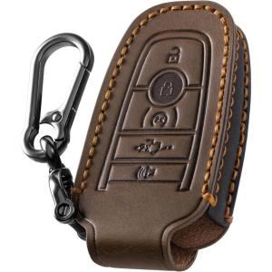 VULKIT Car Key Fob Cover, Leather Full Protection Key Case Shell, Compatible with Ford Smart Key 5 Buttons, Bronco, Mustang, F150, F250, F350, Explorer