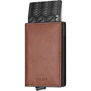 VULKIT Card Holder Pop Up Slim Wallet Leather RFID Blocking Card Case Up to 8 Credit Cards(Brown)