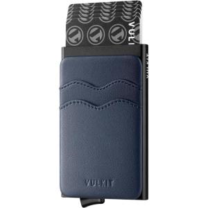 VULKIT Card Holder Pop Up Slim Wallet With Extra Leather Pocket Slots RFID Blocking Credit Card Case for Men and Women(Blue)