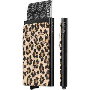 VULKIT Card Holder Pop Up Slim Wallet With Extra Leather Pocket Slots RFID Blocking Credit Card Case for Men and Women(Leopard Chic)