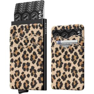 VULKIT Card Holder Pop Up Slim Wallet With Extra Leather Pocket Slots RFID Blocking Credit Card Case for Men and Women(Leopard Chic Plus)