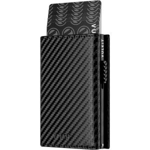 VULKIT Card Holder Wallet with Coin Pocket Magnetic Closure Pop Up Cards With ID Window Leather Wallet for Cash & Credit Cards | with Coin Pocket, Magnetic Closure, Pop Up Cards, With ID Window(CF Black)