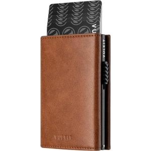 VULKIT Card Holder Wallet with Coin Pocket Magnetic Closure Pop Up Cards With ID Window Leather Wallet for Cash & Credit Cards | with Coin Pocket, Magnetic Closure, Pop Up Cards, With ID Window(Brown)