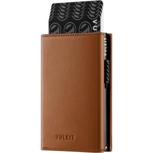 VULKIT Card Holder Wallet with Coin Pocket Magnetic Closure Pop Up Cards With ID Window Leather Wallet for Cash & Credit Cards | with Coin Pocket, Magnetic Closure, Pop Up Cards, With ID Window(Top Grain Cowhide – Brown)