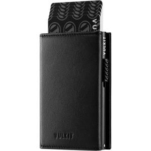 VULKIT Card Holder Wallet with Coin Pocket Magnetic Closure Pop Up Cards With ID Window Leather Wallet for Cash & Credit Cards | with Coin Pocket, Magnetic Closure, Pop Up Cards, With ID Window(Top Grain Cowhide – Black)