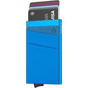 VULKIT Card Holder with Money Pocket Pop Up Wallet RFID Blocking Slim Metal Bank Card Case Holds 5 Cards and Notes(Blue)