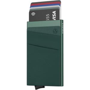 VULKIT Card Holder with Money Pocket Pop Up Wallet RFID Blocking Slim Metal Bank Card Case Holds 5 Cards and Notes(Midnight Green)