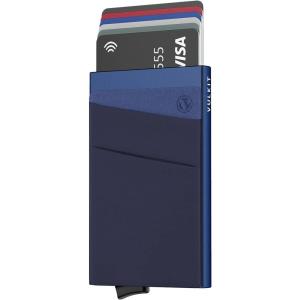 VULKIT Card Holder with Money Pocket Pop Up Wallet RFID Blocking Slim Metal Bank Card Case Holds 5 Cards and Notes(Navy)