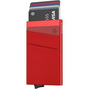 VULKIT Card Holder with Money Pocket Pop Up Wallet RFID Blocking Slim Metal Bank Card Case Holds 5 Cards and Notes(Red)