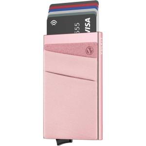 VULKIT Card Holder with Money Pocket Pop Up Wallet RFID Blocking Slim Metal Bank Card Case Holds 5 Cards and Notes(Rose Gold)
