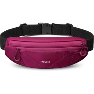 VULKIT Casual Lightweight Fanny Pack for Women & Men, Outdoor Belt Bag to Free Your Hands, Nylon Waterproof Waist Bag with Adjustable Elastic Band, Small Slim Fit Fashion Waist Pack, Black(Rose Pink)