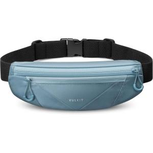 VULKIT Casual Lightweight Fanny Pack for Women & Men, Outdoor Belt Bag to Free Your Hands, Nylon Waterproof Waist Bag with Adjustable Elastic Band, Small Slim Fit Fashion Waist Pack, Black(Blue)