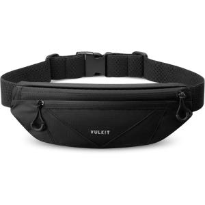 VULKIT Casual Lightweight Fanny Pack for Women & Men, Outdoor Belt Bag to Free Your Hands, Nylon Waterproof Waist Bag with Adjustable Elastic Band, Small Slim Fit Fashion Waist Pack, Black(Black)