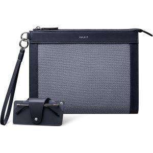 VULKIT Clutch Bag for Men with Removable Glasses Case, Large Mens Wrist Band Wallet, Business Hand Bag, Navy Blue(Navy Blue)