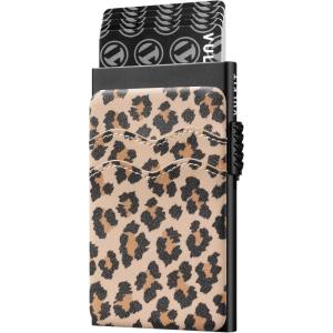 VULKIT Credit Card Holder Minimalist Slim Pop Up Wallet with Leather Slots RFID Blocking for Men and Women Holds 7 Cards and Notes Wine(Leopard Chic)