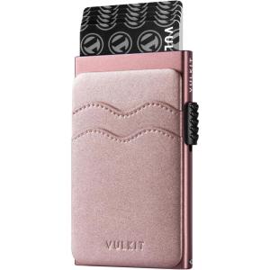 VULKIT Credit Card Holder Minimalist Slim Pop Up Wallet with Leather Slots RFID Blocking for Men and Women Holds 7 Cards and Notes Wine(Pearl Pink)