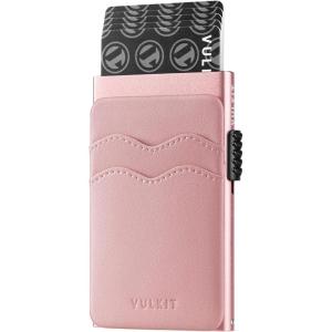 VULKIT Credit Card Holder Minimalist Slim Pop Up Wallet with Leather Slots RFID Blocking for Men and Women Holds 7 Cards and Notes Wine(Rose)