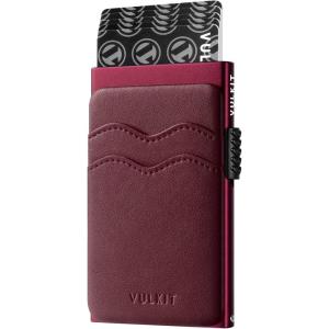 VULKIT Credit Card Holder Minimalist Slim Pop Up Wallet with Leather Slots RFID Blocking for Men and Women Holds 7 Cards and Notes Wine(Wine)
