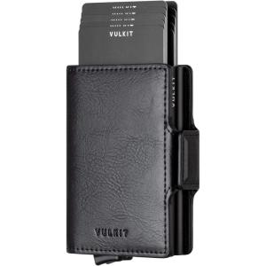 VULKIT Credit Card Holder RFID Blocking Leather Automatic Pop Up Wallet Magnetic Wallet Double Card Case for Men and Women(Black)
