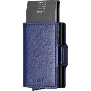 VULKIT Credit Card Holder RFID Blocking Leather Automatic Pop Up Wallet Magnetic Wallet Double Card Case for Men and Women(Cross Navy)