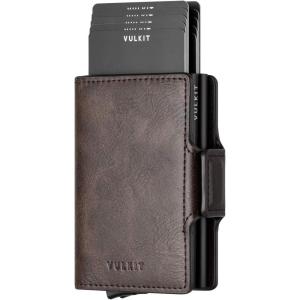 VULKIT Credit Card Holder RFID Blocking Leather Automatic Pop Up Wallet Magnetic Wallet Double Card Case for Men and Women(Espresso)