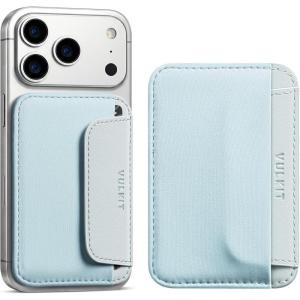 VULKIT Credit Card Holder for Phone case, Slim Adhesive Phone Wallet Stick On for Men & Women, Compatible with Most Cell Phones, Black(Mist Blue)