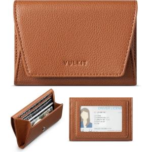 VULKIT Credit Card Holder for Women with Clear ID Window on the Back, RFID Blocking Card Wallet, One Large Pocket for Cash, Coins, and Cards, Chestnut Brown(Chestnut Brown)