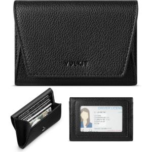 VULKIT Credit Card Holder for Women with Clear ID Window on the Back, RFID Blocking Card Wallet, One Large Pocket for Cash, Coins, and Cards, Chestnut Brown(Jet Black)
