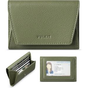 VULKIT Credit Card Holder for Women with Clear ID Window on the Back, RFID Blocking Card Wallet, One Large Pocket for Cash, Coins, and Cards, Chestnut Brown(Olive Green)