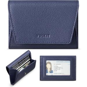 VULKIT Credit Card Holder for Women with Clear ID Window on the Back, RFID Blocking Card Wallet, One Large Pocket for Cash, Coins, and Cards, Chestnut Brown(Navy Blue)